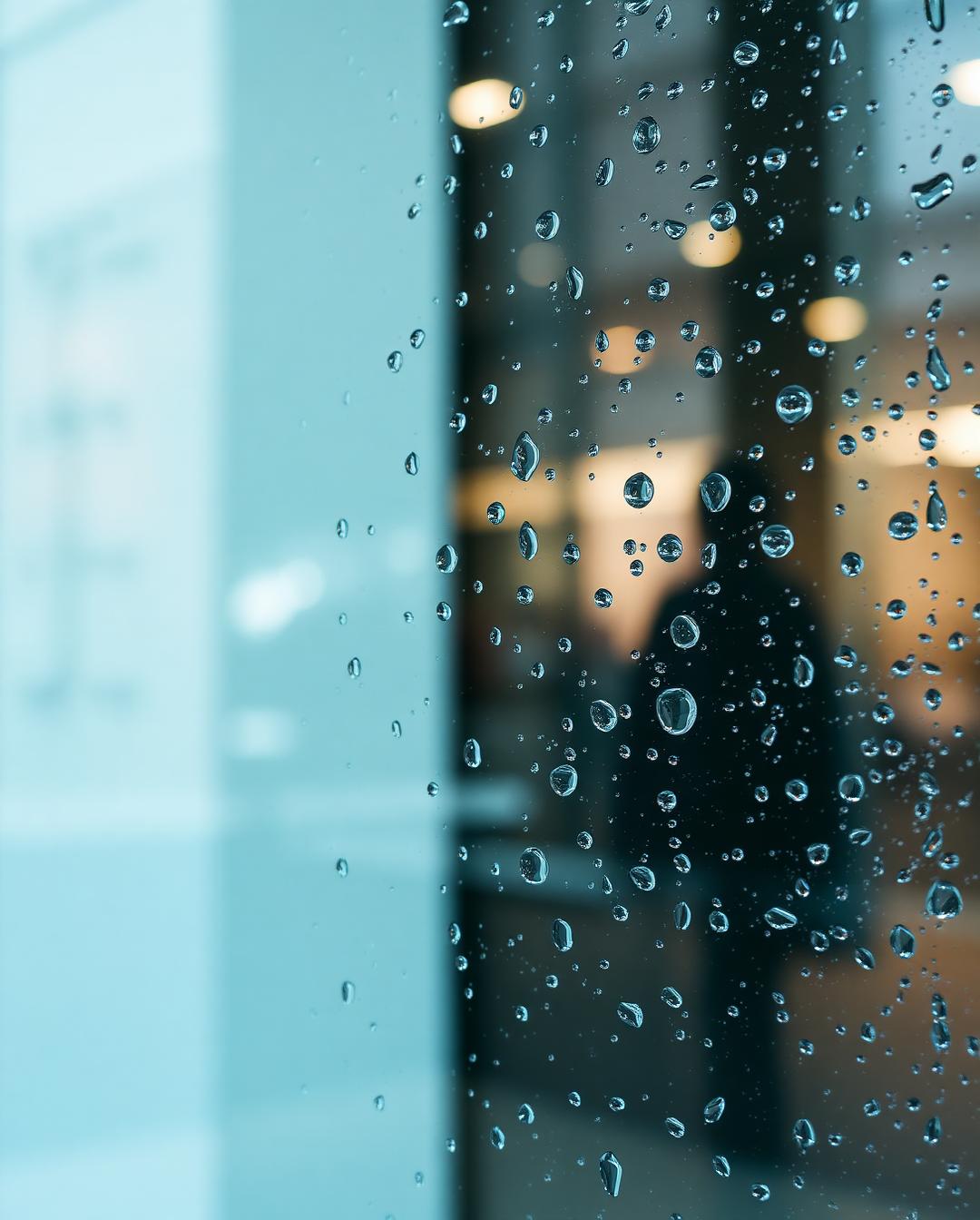 Glasfassade mit Wassertropfen